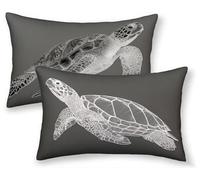 Grey Cushion Covers 40 x 70 cm Set of 2, Sea Turtles Rectangle Cushion Covers Waterproof Linen Sofa Cushions with Invisible Zipper Bedroom Accessories Decorative Pillows for Room Decor -ly2508G6