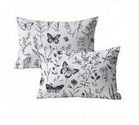 Grey Cushion Covers 40 x 80 cm 2 pack, Flowers Outdoor Cushions Waterproof Linen with Invisible Zipper, Funky & Durable Pillow Cases for Bed, Sofa, Garden, Ideal Home Decor for All Seasons K2-234