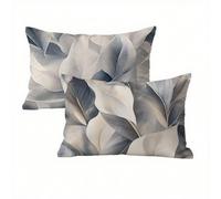 Grey Cushion Covers 45 x 70 cm 2 pack, Leaves Outdoor Cushions Waterproof Velvet with Invisible Zipper, Funky & Durable Pillow Cases for Bed, Sofa, Garden, Ideal Home Decor for All Seasons K2-224