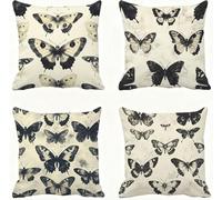 Grey Cushion Covers 50 x 50 Butterfly Pillow Cases Linen Sofa Cushions Square Pillows 4 Pack Outdoor Garden Cushion With Invisible Zipper Pillow Protectors, for Sofa Bedroom Autumn Decorative E - 577