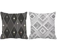 Grey Cushion Covers 60 x 60 Set of 2, Outdoor Cushions Geometry Sofa Pillows Covers, Square Waterproof Soft Decorative Pillows with Invisible Zipper for Summer Outdoor Garden Furniture Decor e-861a