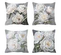 grey Cushion Covers 60cm x 60cm Set of 4, Velvet Sofa Cushions flower Square Decorative Pillows Waterproof, Sofa pillows with Invisible Zipper, for Bed Livingroom Bedroom Patio Chair a-406
