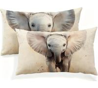 Grey Cushion Covers 60cm x 90cm Pack of 2 Rectangular Waterproof Linen Outdoor Cushions Elephant Decorative Throw Pillow Cases for Bedroom Sofa Garden Patio Home Décor Large Cushions 24x34in JK-683