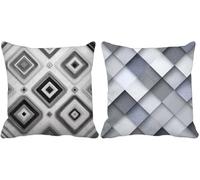 Grey Cushion Covers 65 x 65 Set of 2, Outdoor Cushions Geometry Sofa Pillows Covers, Square Waterproof Soft Decorative Pillows with Invisible Zipper for Summer Outdoor Garden Furniture Decor r-1736a