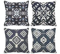 Grey Cushion Covers 65cm x 65cm, 4 Pack Outdoor Cushions Waterproof Linen Sofa Pillows Geometry Pattern Design Double-Sided Printing Square Pillow Covers Home Decor Aesthetics, Gifts for Women x18-45