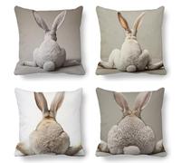 Grey Cushion Covers, Large Cushions 65x65 cm Set of 4, Soft Wrinkle-Free Velvet Rabbit Cushion Covers for Sofa Garden Outdoor Cushions Decorative Pillows, Cooling Pillow Cases for Summer Fall K-773
