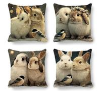 Grey Cushion Covers, Large Cushions 70x70 cm Set of 4, Soft Wrinkle-Free Linen Rabbit Cushion Covers for Sofa Garden Outdoor Cushions Decorative Pillows, Cooling Pillow Cases for Summer Fall K-839