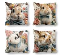 Grey Cushion Covers, Large Cushions 70x70 cm Set of 4, Soft Wrinkle-Free Velvet Rabbit Cushion Covers for Sofa Garden Outdoor Cushions Decorative Pillows, Cooling Pillow Cases for Summer Fall K-770