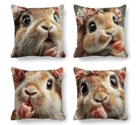 Grey Cushion Covers, Large Cushions 75x75 cm Set of 4, Soft Wrinkle-Free Velvet Rabbit Cushion Covers for Sofa Garden Outdoor Cushions Decorative Pillows, Cooling Pillow Cases for Summer Fall K-774