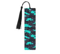 Grey Cyan Camouflage Personalization Wooden Bookmark with Tassel Double Sided