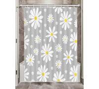 Grey Daisy Floral Camper RV Shower Curtain for Travel Trailer Bathroom, Cute Boho Groovy Retro Flower Camping Small Narrow Shorter Fabric Shower Curtains Set, Happy Camp Decor with Hooks 47X64
