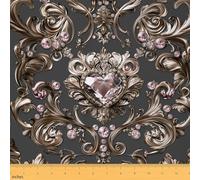 Grey Damask Upholstery Fabric Victorian Decor Gothic Outdoor Fabric by The Yard 109"x63", Sliver Crystal Love Heart Exotic Vintage Floral Bohemian Landscape Fabric