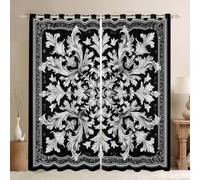 Grey Damask Window Curtains Gothic Vintage Damask Floral Window Drapes,Antique Victorian Baroque Window Treatments,Kids Boys Girls Room Decor,Grommet Top 2 Panel Set Bedroom Curtains, 66Wx72L inch