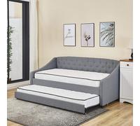 (Grey Daybed with 2 mattresses) Linen fabric daybed sofabed with underbed trundle