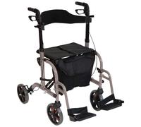 Grey Deluxe Aluminium Rollator and Transit Chair 2-in-1 Dual Function Walker