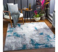 Grey Denim Ivory Modern Shaggy Rug, Abstract Easy to Clean Rug The Rug Shop UK Grey 140cm x 200cm