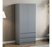 (Grey) Denver 2 Door 2 Drawer Wardrobe Bedroom Storage