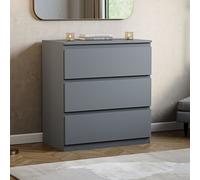 (Grey) Denver 3 Drawer Bedside Cabinet Storage Chest