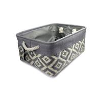 Grey Diamond Woven Storage Basket With Rope Handles 40Cm X 30Cm X 20Cm