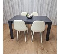 Grey Dining Table and 4 Cream Stitched Chairs Kitchen Dining Table for 4 Dining Room Dining Set