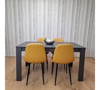 Grey Dining Table and 4 Mustard Stitched Chairs Kitchen Dining Table for 4 Dining Room Dining Set