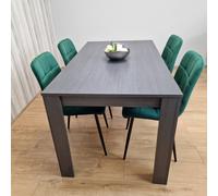 Grey Dining Table Set In Grey With 4 Green Velvet Chairs