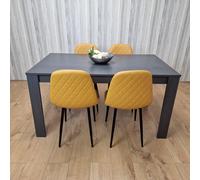 Grey Dining Table and 4 Mustard Stitched Chairs Kitchen Dining Table for 4 Dining Room Dining Set