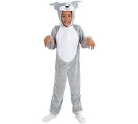 Smiffys Dog Costume, Grey with Hooded Jumpsuit, Children's Animal Fancy Dress, Animal Dress Up Costumes, World Book Day