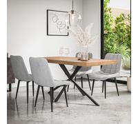 More4Homes Donni Dining Table And Chairs - Oak Effect Table Top W Black Legs + Nova Velvet Dining Chair Set Of 4 (Grey)
