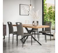 (Grey) Donni Dining Table And Chairs - Oak Effect Table w 4-6 Monza Faux Leather Chair