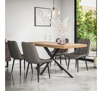 More4Homes Donni Dining Table And Chairs - Oak Effect Table Top W Black Legs + Nova Faux Leather Dining Chair Set Of 6 (Grey)