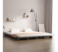 Grey Double Bed Frame 140x190cm Solid Pine Wood Slatted Platform Contemporary EU [EEK: A]