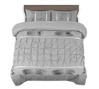 Grey Double Duvet Cover Set Pintuck Pinch Pleat Soft Palermo Quilt Case Diamond Ribbon Design Bedding & Linen Bed Set With Pillow Cases