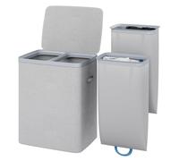 Gr8 Home Large Rectangular Grey Double Laundry Hamper Washing Basket With 2 Compartment Separation Liner Bags Removable Clothes Storage Bin Organiser Box Truck Chest With Lid