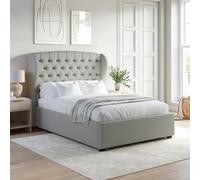 Grey Double Ottoman Bed with Winged Chesterfield Headboard - Safina