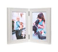 Grey Double Photo Picture Frame 6 x 4, Holds 2 Standard Photographs, Freestanding, Twin Hinged 6x4 10 x 15 cm Picture Frames,Glass Front Stand Vertical on Desktop