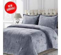 (Grey, Double Size Bedspread) Velvet Quilted Bedspread Set with Pillow Shams - Faux Fur & Microfiber Bedding (Double, King, Super King) - Hypoallergenic, Machine Washable
