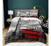 Grey Double Size Duvet Cover Sets London Big Ben Bus Bedding Sets Printed Ultra Soft Microfiber 200x200 cm Quilt Cover Set With Pillow Case 50x75 cm Easy Care, Luxury Bedroom Decor