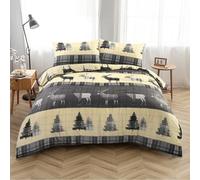 (Grey, Double) Stag Duvet Cover 100% Flannelette Brushed Cotton Thermal Duvet Cover Bedding Set