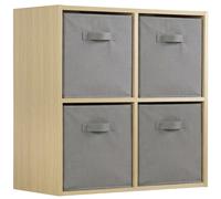 (Grey Drawers) Charles Jacobs Oak 4 Cube Open Book Shelf Storage Unit