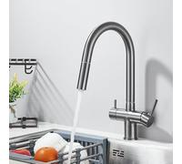 Grey Dual Handle Pull Out Kitchen Faucet Hot & Cold Water Mixer with Water Purification Filter Stylish Tap for Drinking Water Durable & Easy to Install Aqiong