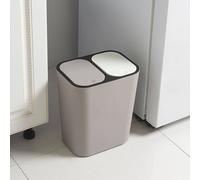 (Grey) Duo Double Recycling Bin 15L Twin 2 Section Compartment Kitchen Rubbish Dustbin