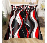 Grey Duvet Cover Set Geometric Spiral Pattern Red Black White 1