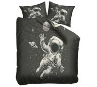 Grey Duvet Cover Set Single 135x200 cm Astronauts Space Bedding Quilt Cover Set with Pillowcases, Hypoallergenic Soft Breathable Bed Covers, Polycotton Duvet Cover 3 Pieces