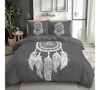 Grey Duvet Cover Sets Double 200x200 cm Fantasy Dream Catcher 3D Print Bedding Quilt Cover Set With Zipper Closure, Ultra Soft Hypoallergenic Microfiber Duvet Cover