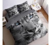 Grey Duvet Cover Sets Super King Size snow leopard Printed Bedding Set 3 Pcs Microfiber Soft Quilt Cover 260x220 cm & 2 Pillowcases 50x75 cm with Zipper Closure