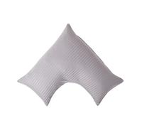 HOMESCAPES Grey Pure Egyptian Cotton V-Shape Pillowcase 330 TC 500 Thread Count Percale Equivalent Satin Stripe Pillow Case For Nursing Pregnancy and Elderly