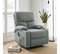 Grey Electric Recliner Chair with 8-Point Massage & Heat, Linen Fabric, Cup Holders & Side Pocket