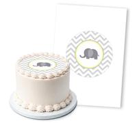 Grey Elephant Chevrons Background, 1 Icing Sheet 5" Round Cake Topper