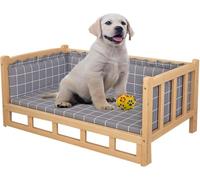 Grey Elevated Dogs Bed with Stairs, Wooden Frame Puppy/medium/Large Pet Sofa Cot & Washable Soft Mattress, Indoor Outdoor Dog Couch Kennel(Size:XL,Color:No Stairs)